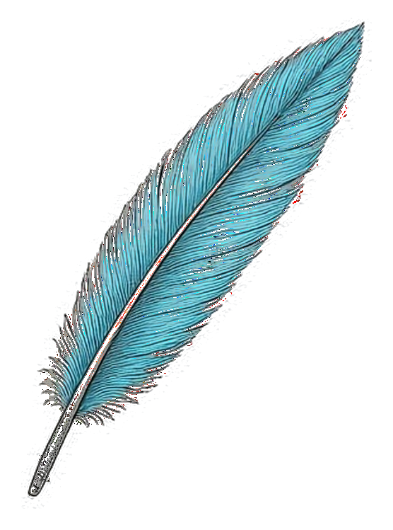 An engraved blue feather on a transparent background